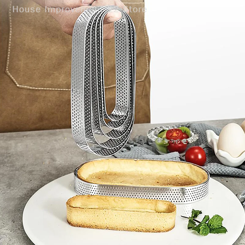 Oval Muffin Tart Rings Stainless Steel Cake Mold Perforated Cake Mousse Mold Cookies Cutter Pastry Quiche Baking Mold