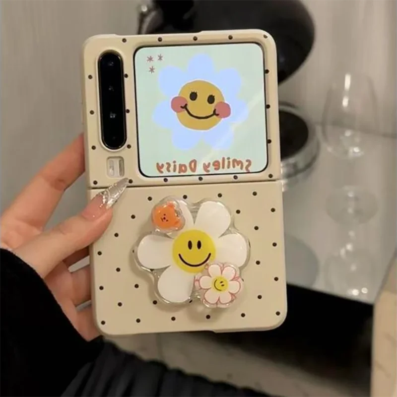 

Cute sunflower stand cover for Samsung Galaxy z flip7 zflip6 zflip5 zflip4 mixflip/Opp n2 n3flip/razr50 ultra cover white