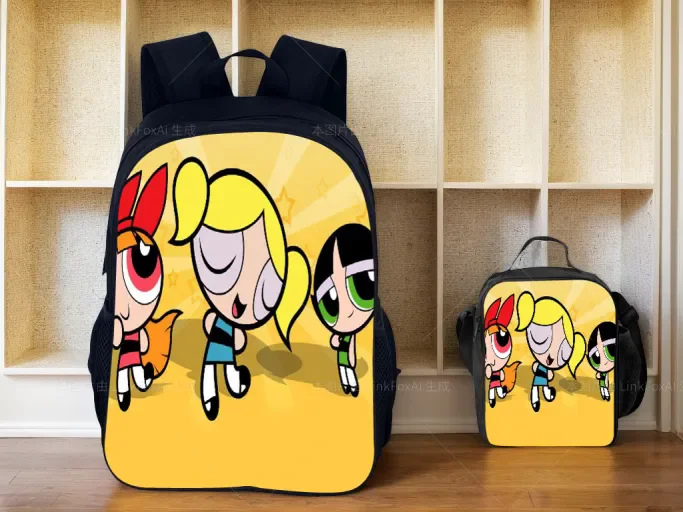 

The Powerpuff Girls Schoolbag with Insulated Lunch Box Set-Fashion Backpack Casual Rucksack for Student