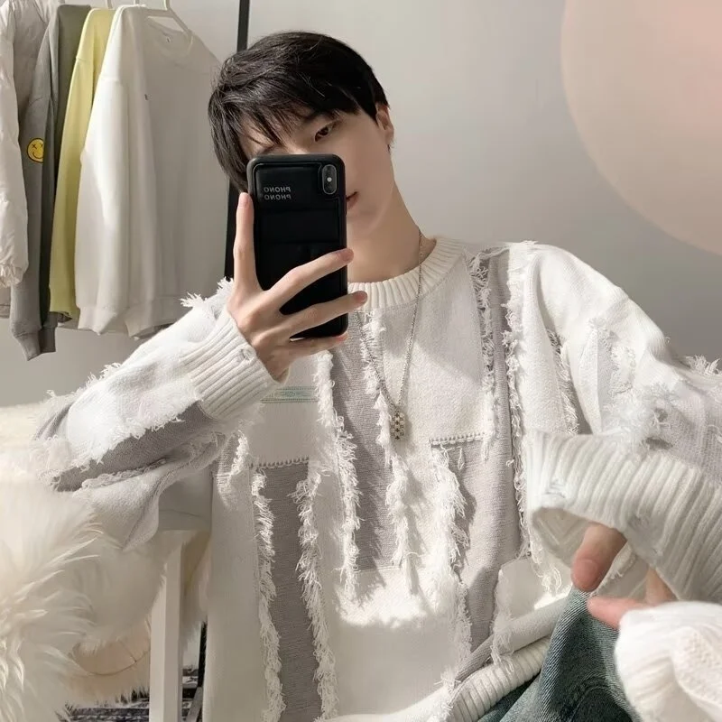 

Мужской трикотаж свободного кроя с круглым вырезом, теплый, из полиэфирного волокна, для осени и зимы, большие размеры, 250 пу, повседневный, длинный рукав