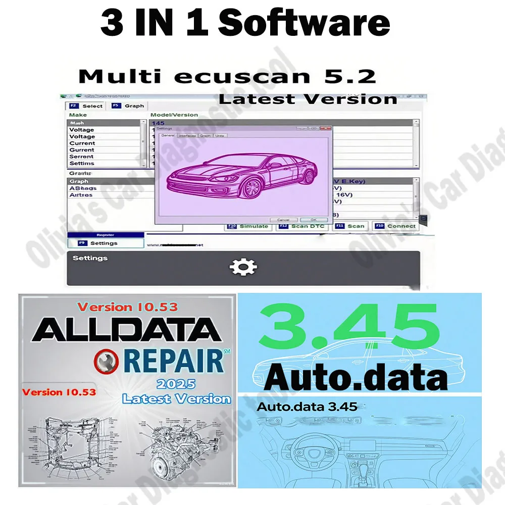 

Multiecuscan V5.2 OBD2 Scanner Multi Ecu work for ELM327+ AutoData 3.45 Diagnostic Tool + Alldata 10.53 Car accessories Software