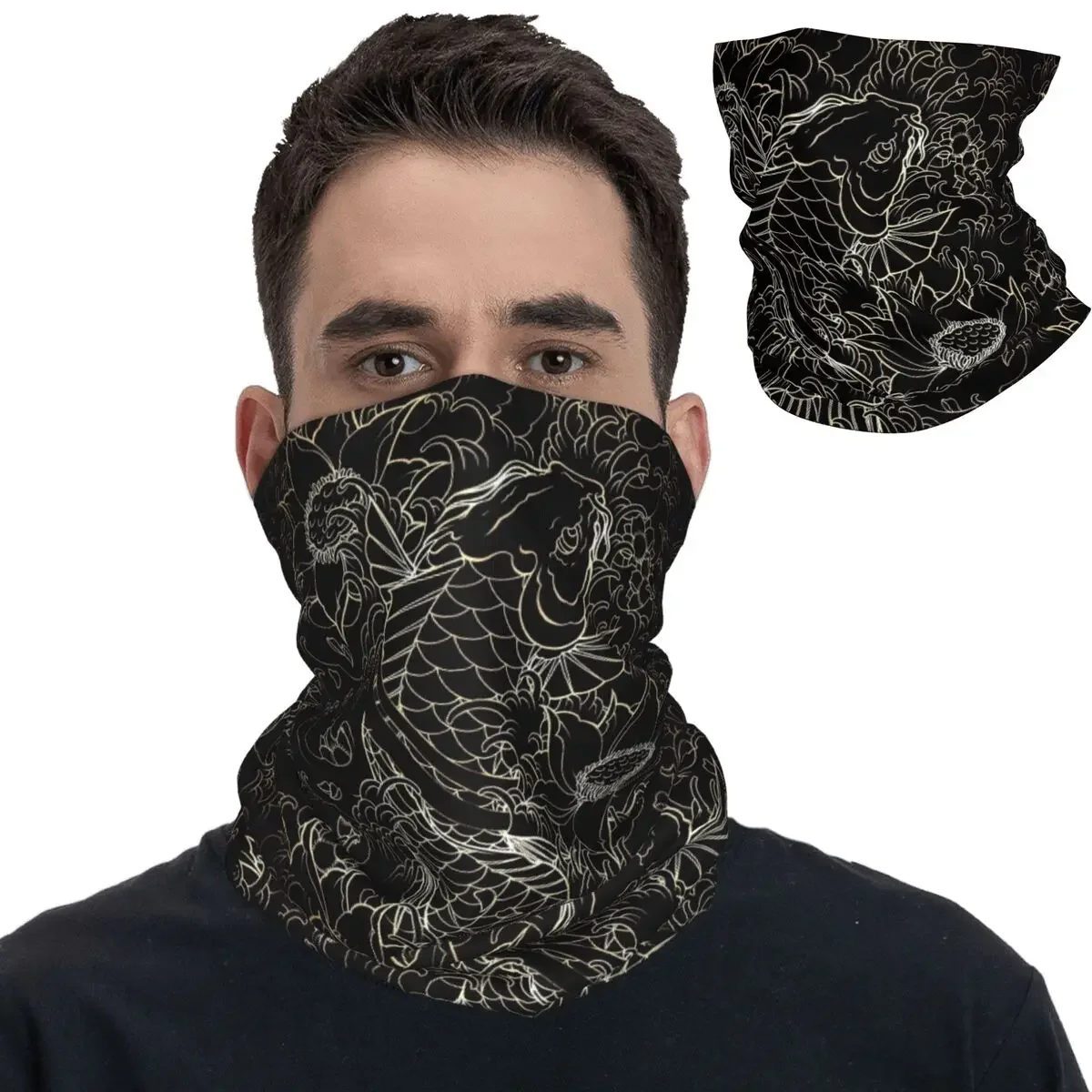 Koi Fish And Flower Bandana Neck Cover Printed Balaclavas Mask Scarf Warm Headwear Riding for Men Women Adult Washable