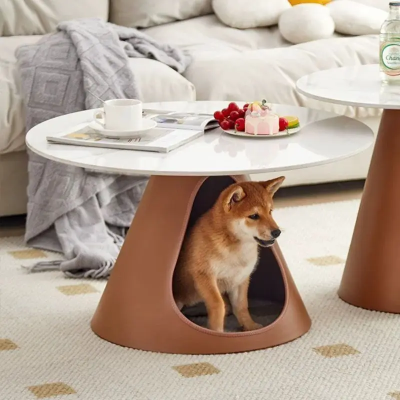 tw-Modern Round Coffee Table with Light Luxury Finish Cream Style Living Room Table Compact Design