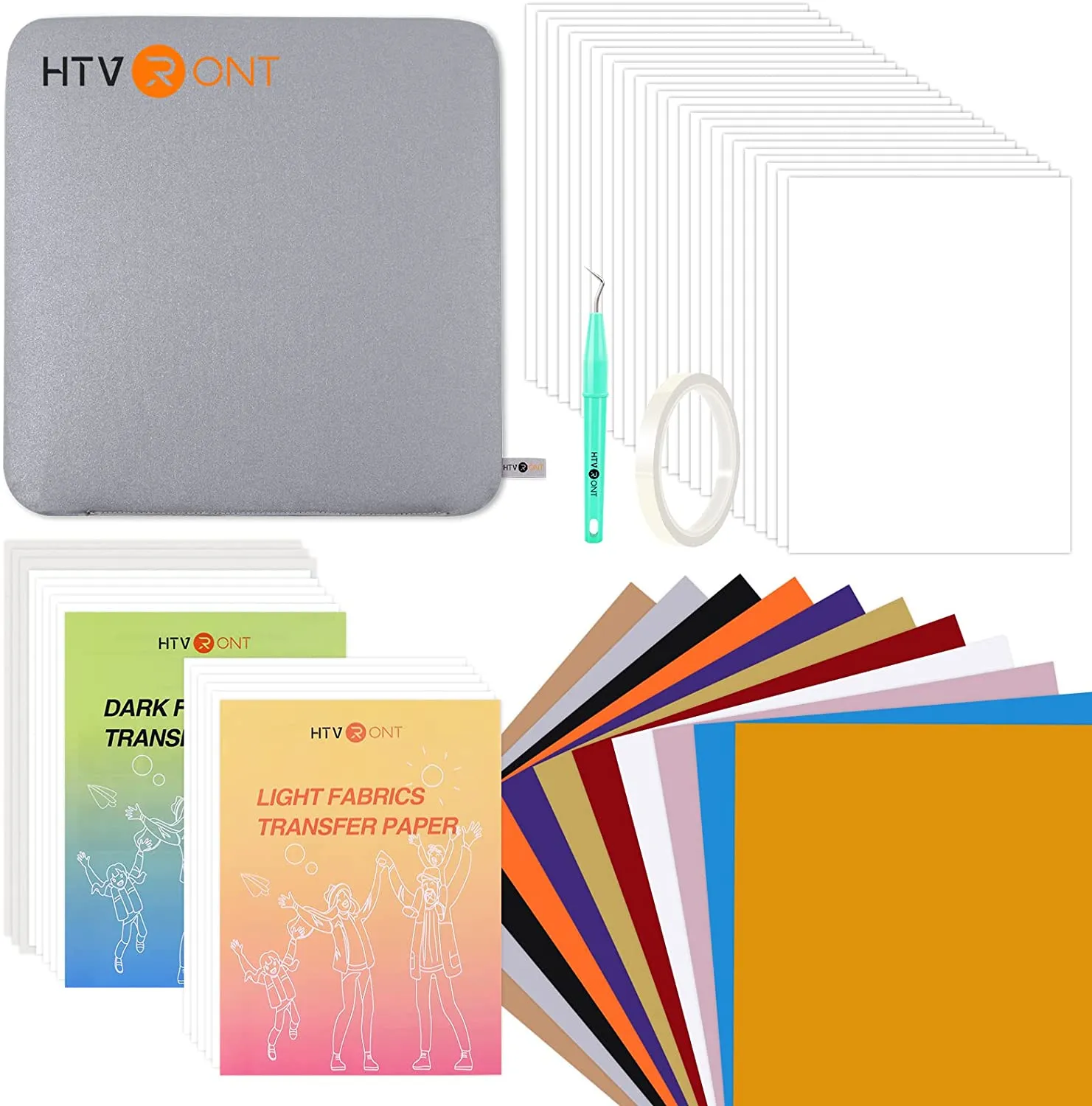 HTVRONT 52pcs Heat Press Supplies Accessories for Beginners Cricut Clothing T-shirt Printing DIY HTV Sublimation Paper Pad Kits