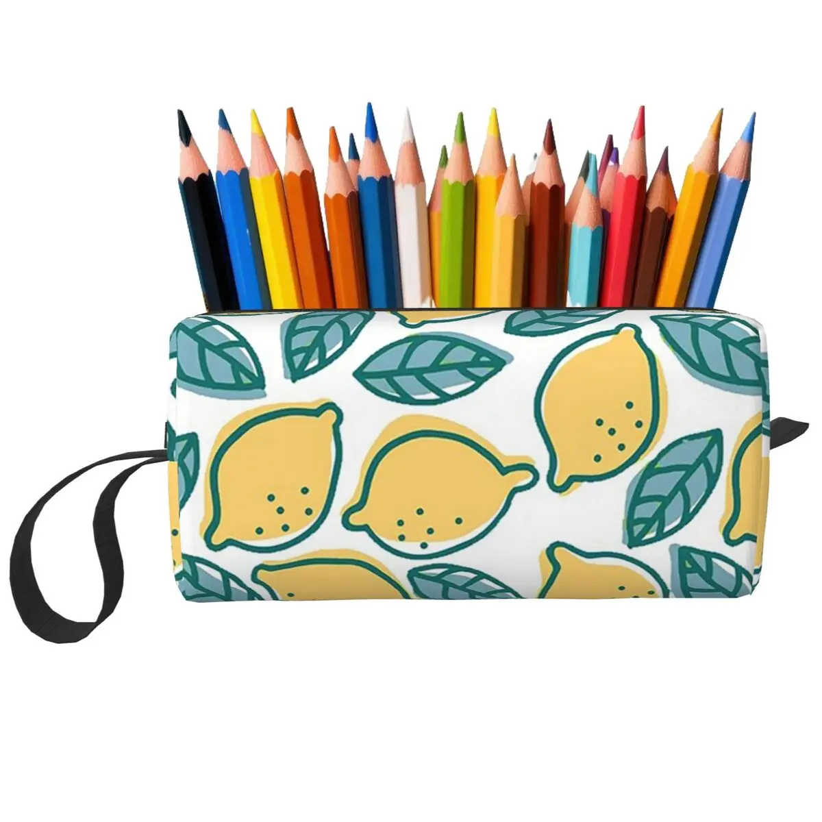 Vibrant Lemon And Leaf Pattern Pencil Case for Kids Gifts Pen Box Pencil Bag Stationery Supplies Travel Women Organizer Pouch