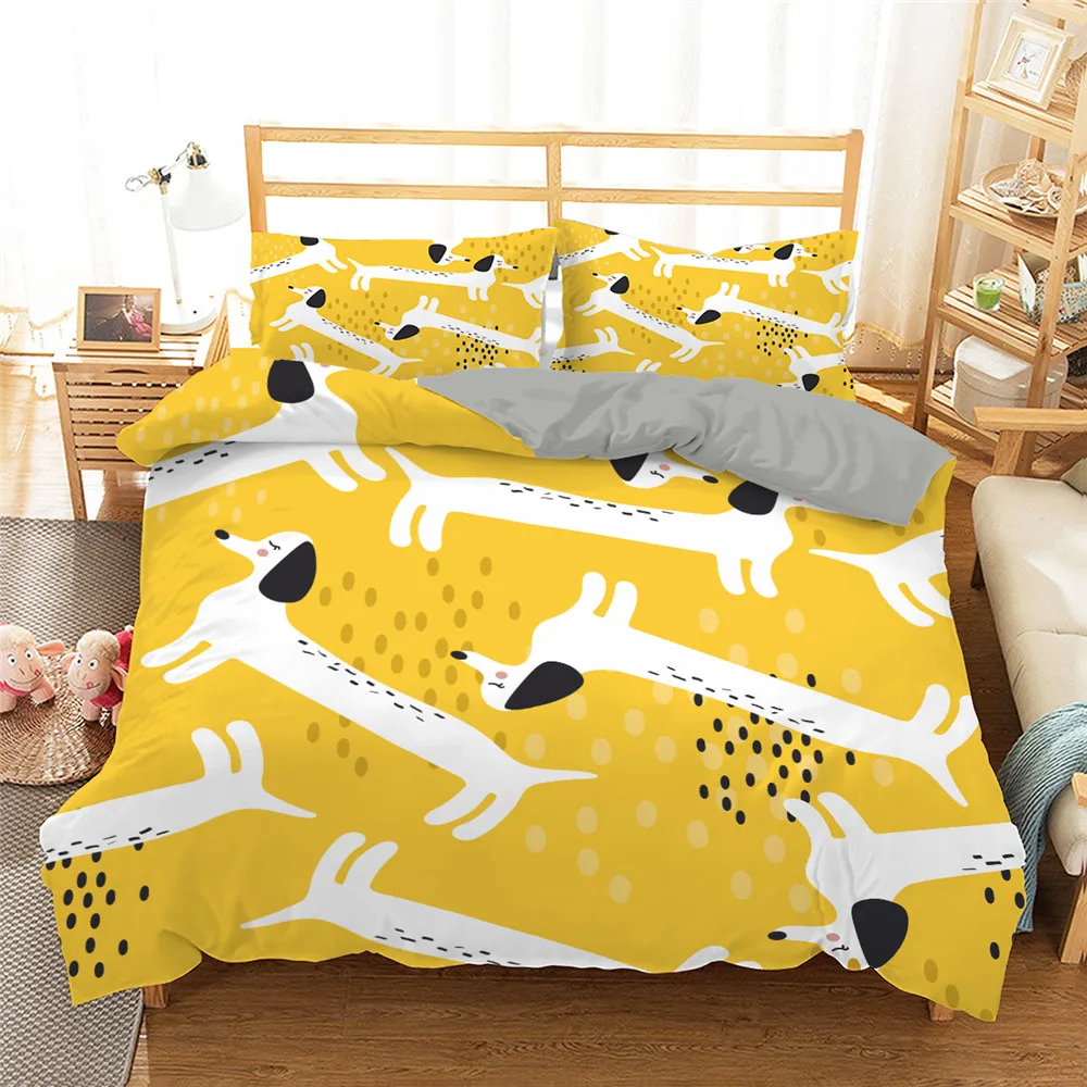 

Dachshund Dog Duvet Cover King Queen Lovely Cartoon Sausage Puppy Bedding Set Kids Cute Animal Soft 2/3pcs Polyester Quilt Cover