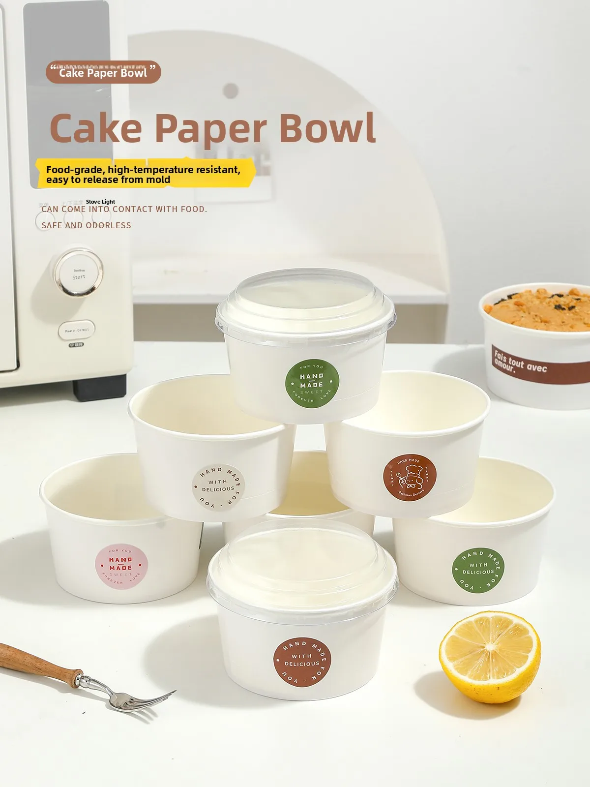 Disposable Paper Bowl for Chiffon Cake Baking 6 Inch 4 Pieces Household High Temperature Resistant Paaging Paper Box