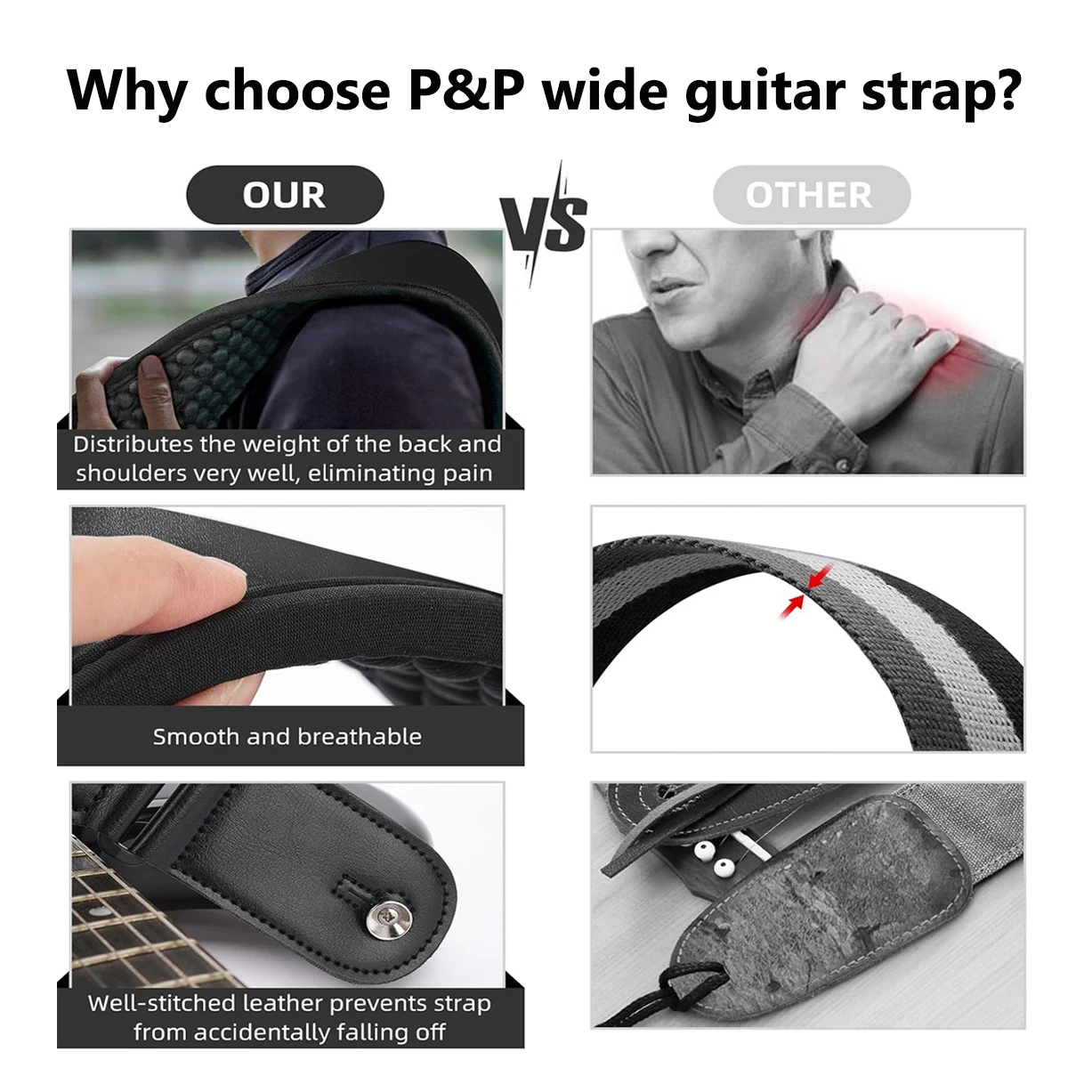 P&P 3D Sponge Guitar Strap Belt Breathable Comfortable Adjustable Acoustic Guitar Padded Straps Electric Guitar Strap Bass Belt