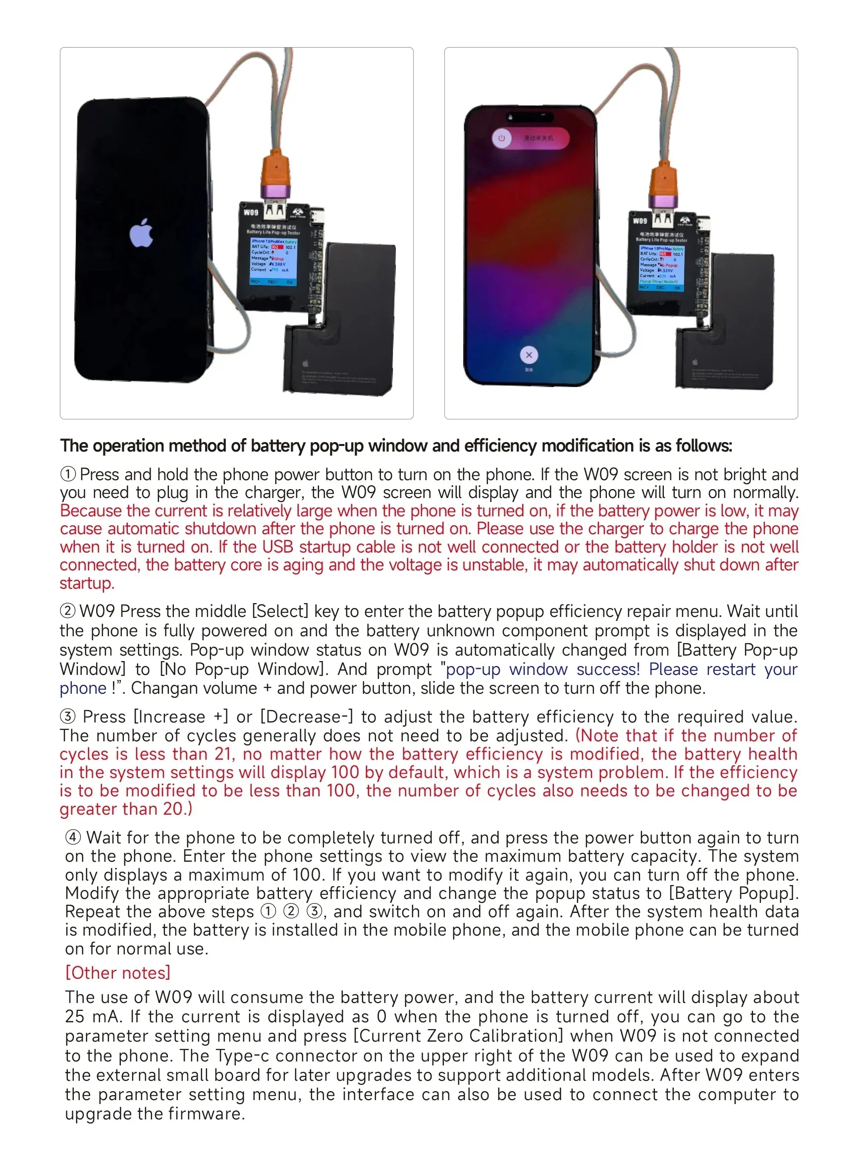 OSS W09 Pro V3 Battery Life Pop-up Tester for IPhone11-15PM Detection Modify Battery Efficiency 100% Cycle Health Data Tool