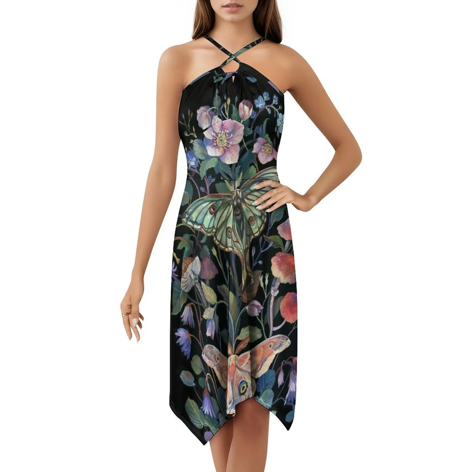 فستان حفلات نسائي من Moon Moth ملابس عصرية مطبوعة للنادي للسيدات على شكل فراشة ملابس نسائية طبيعية على شكل زهور الغواش #5