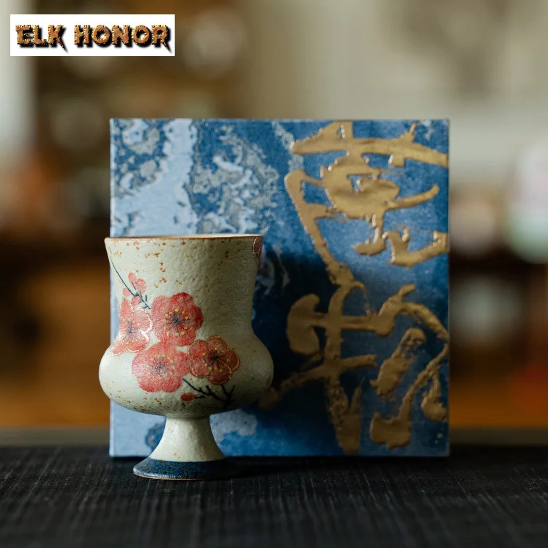 

85 мл ручная роспись сливы, чайная чашка с высокой ножкой, античная чайная чаша, милая чашка, индивидуальная чашка для дегустации чая, чашки Chazhan Master, чайный сервиз