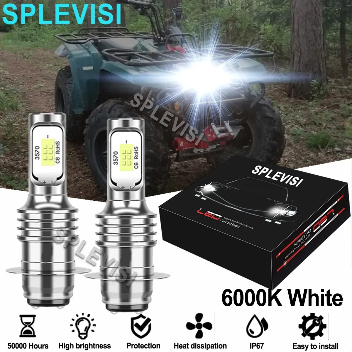 

2x 6000K White Motorcylce LED Headlighs For Yamaha Big Bear 350 YFM350FW 4x4 1987-1999 Big Bear400 2000-2012 2001 2002 2003 2004