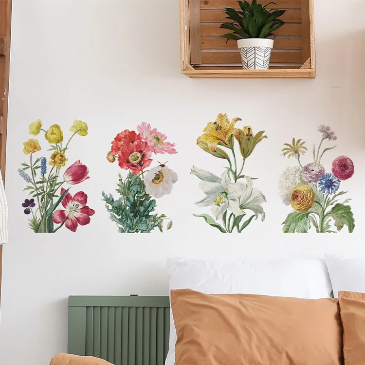 Wasserfarbene Pflanzen-Blumen-Wandaufkleber, Wohnzimmer, Schlafzimmer, Hintergrunddekoration, Tapete für Heimdekoration, selbstklebende Aufkleber – Detail 2