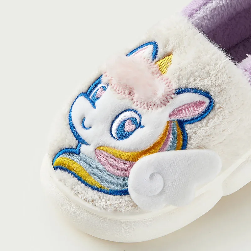 Children Girls Unicorn Slippers Cute Cartoon Kids Winter Warm Shoes Children Non-Slip Soft Mule Girl Outdoor Indoor Home Slipper