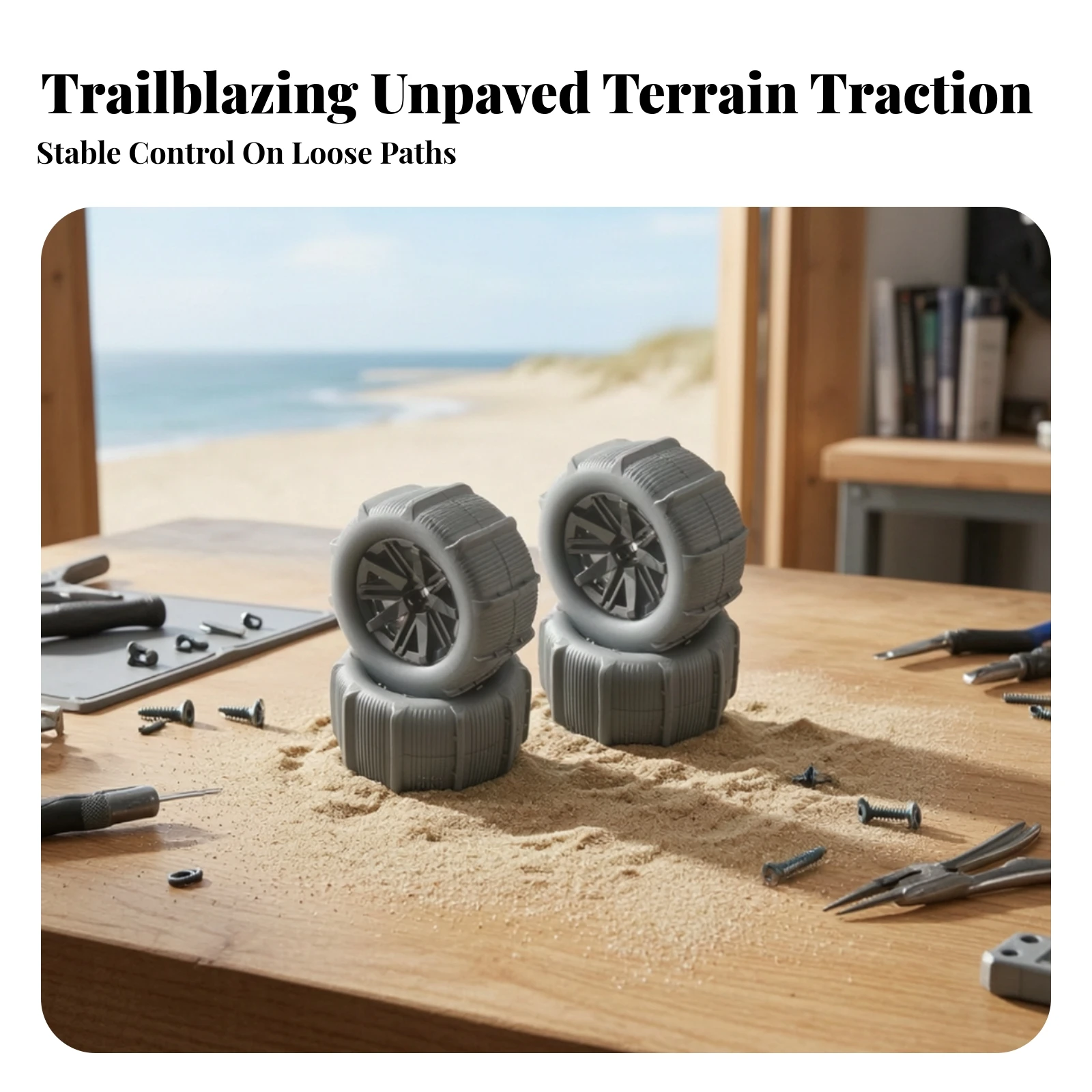 4 Pieces RC Model Tire with Hex Wheel Hub High Traction RC Tires and Wheels Strong Grip Long-Lasting for Hobbyists, Beach