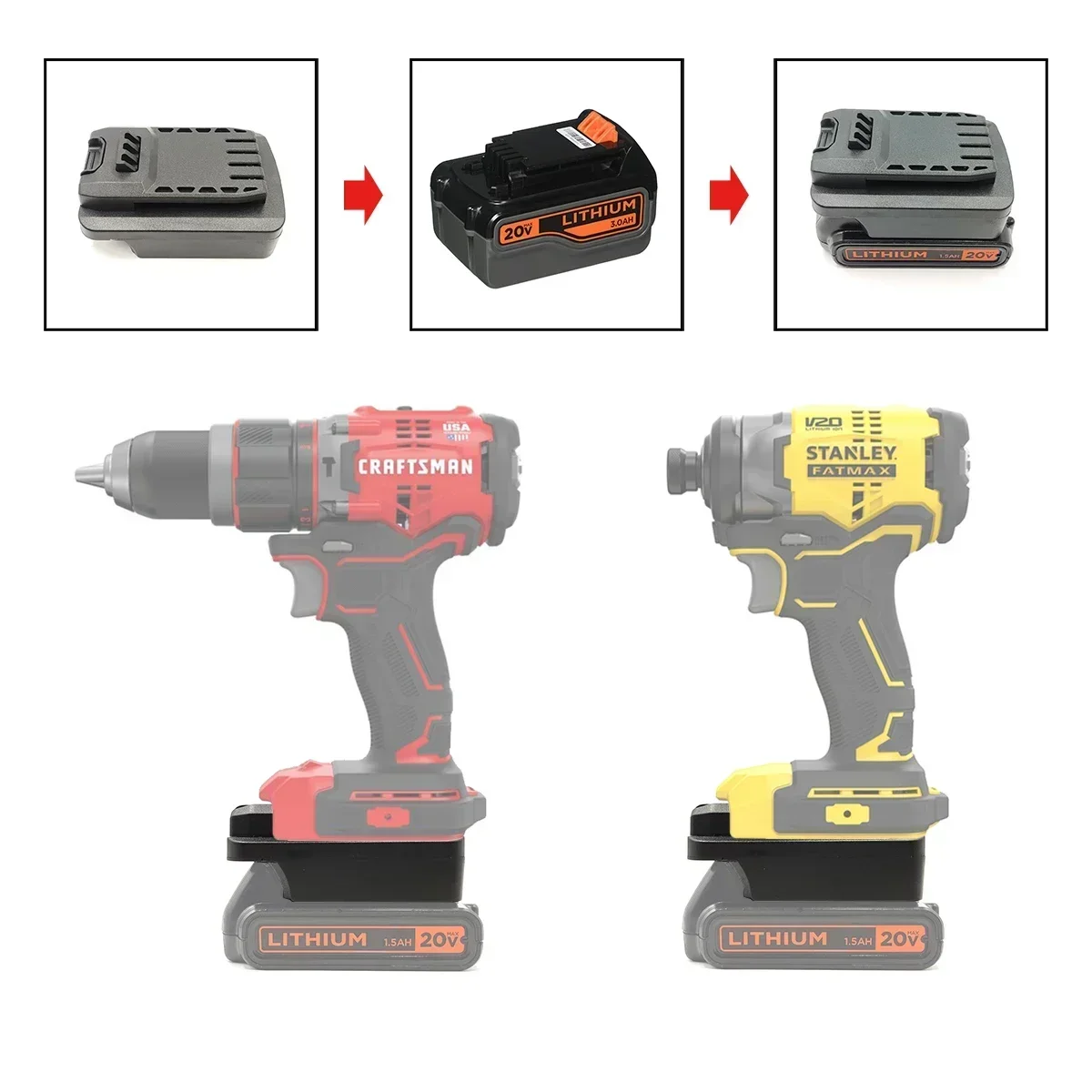 

Adapter for converting for Dewalt 20V and for Stanley 18V lithium batteries Suitable for Makita Mivoski Craftsman power tools