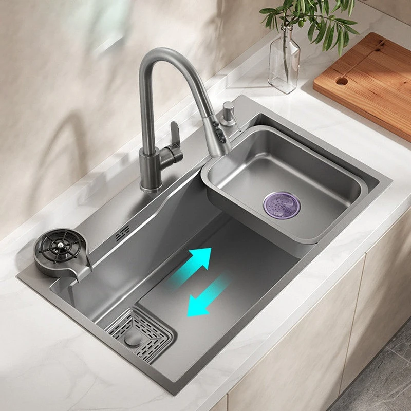 

Stainless steel kitchen sink moving sink single bowl under the counter brushed farmhouse faucet fittings drainer washing