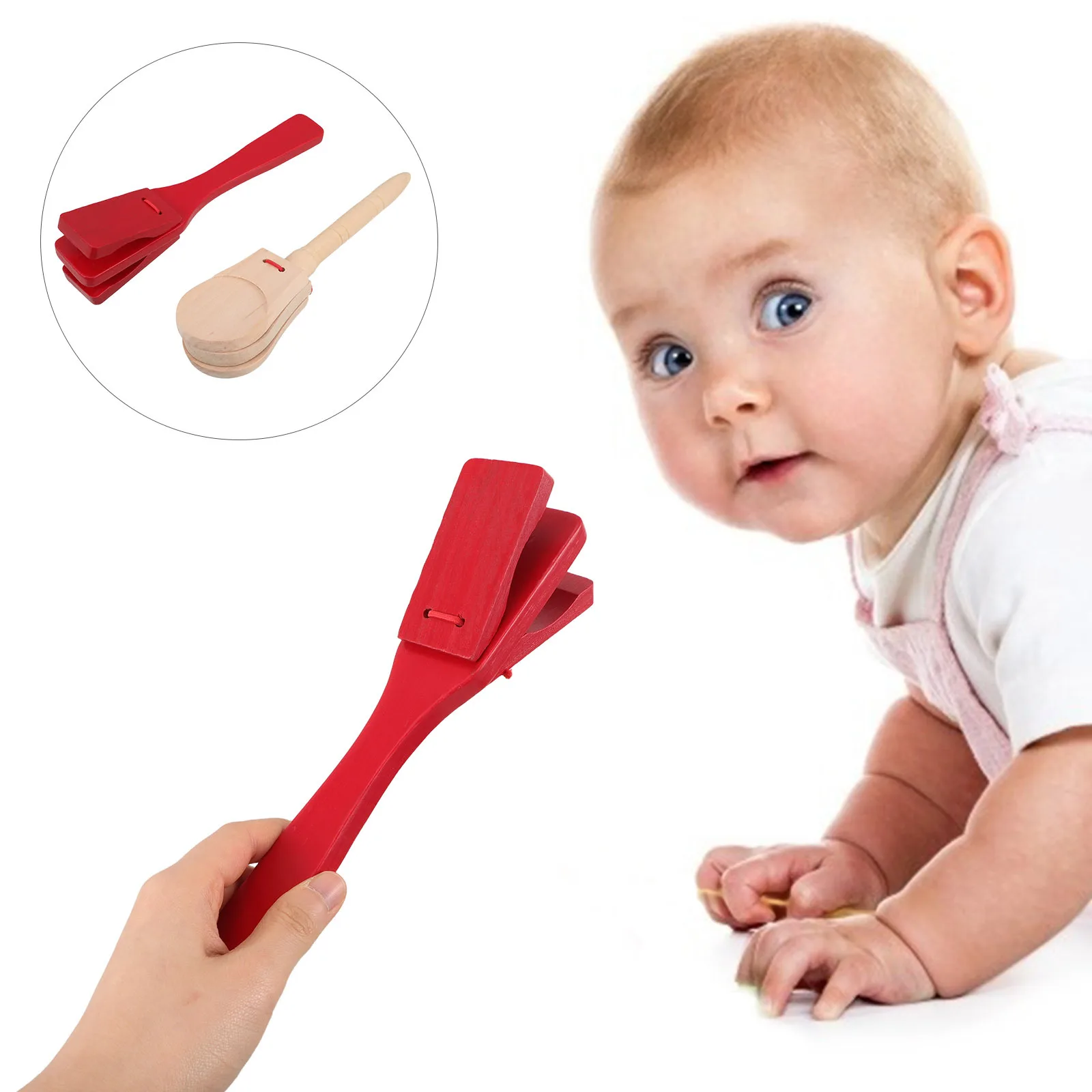 

2 pcs Wooden Castanets Robust Wood Clapper Long Handle Ergonomic Design For Stage Performance Kids Musical Instruments Toddler