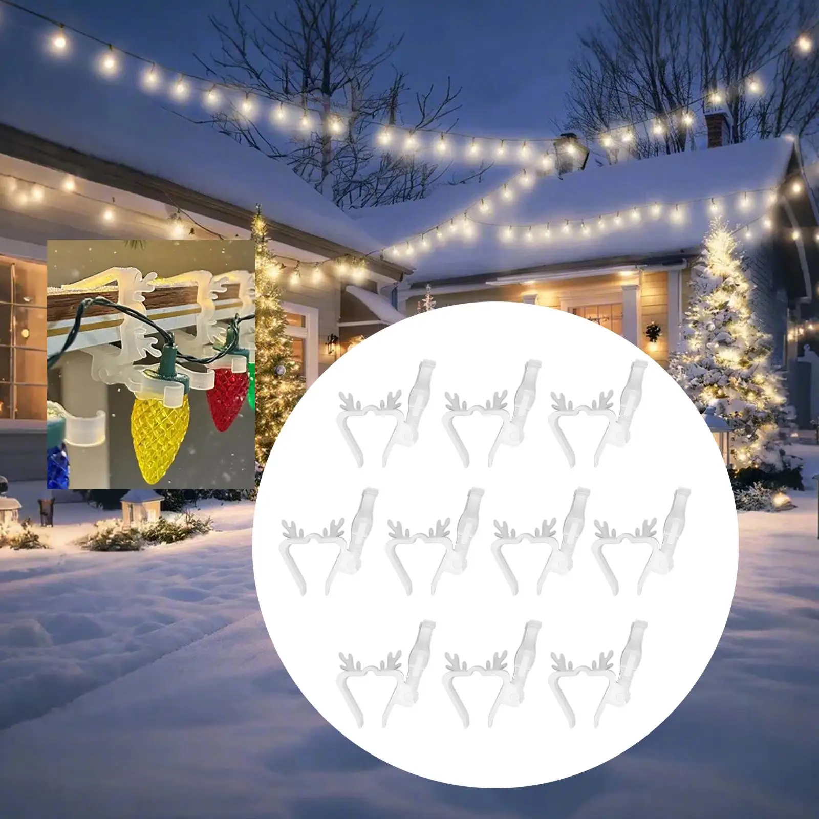 10Pcs Christmas Light Clips, Gutter Clips, Outdoor Light Hook Clips for Festival Party