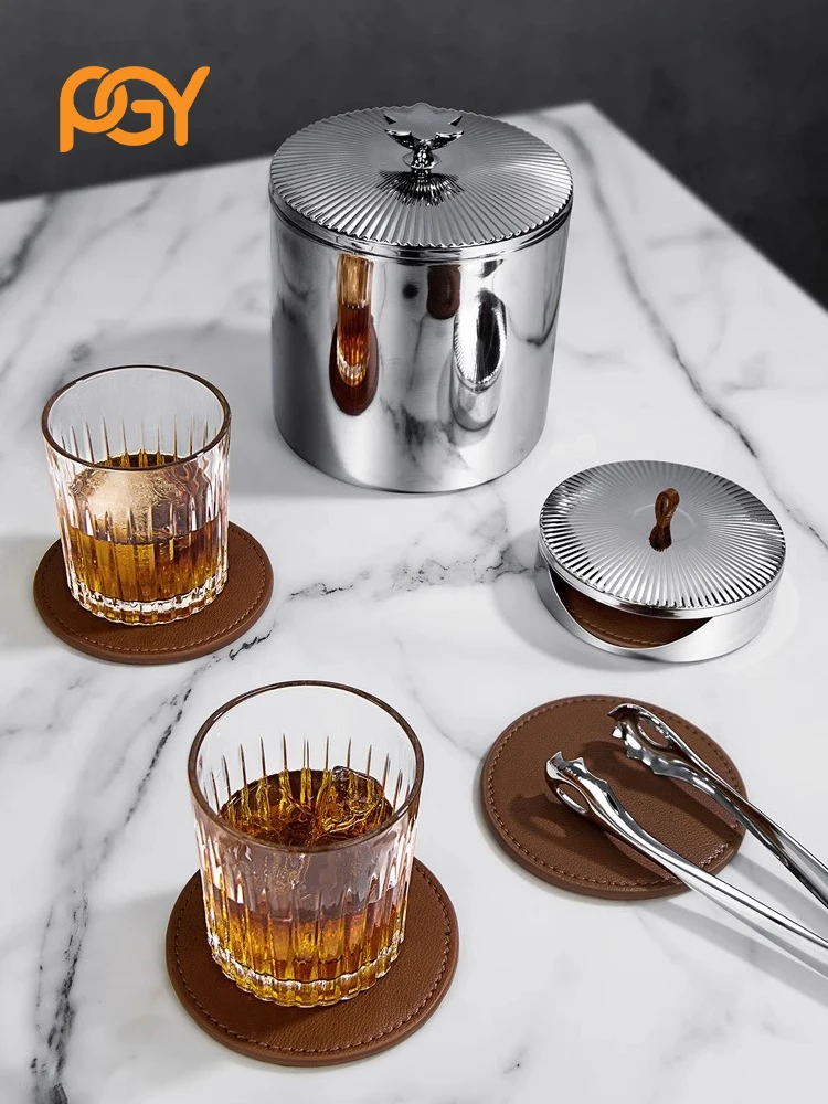 4PCS Luxury Leather Coasters with Stainless Steel Container, Premium Drink Mats for Home Decor, Bar, Office