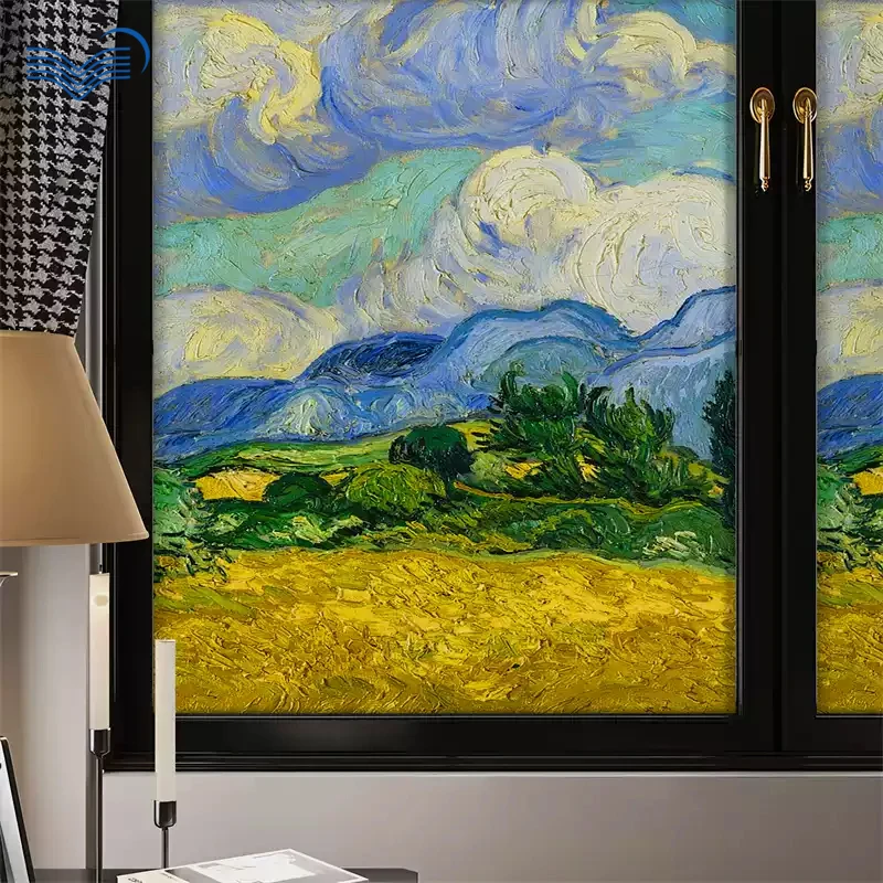 Oil Painting Static Heat Insulated Window Film Anti-peep Sun Shade Privacy Decal Multiple Patterns&Sizes Available Glass Sticker