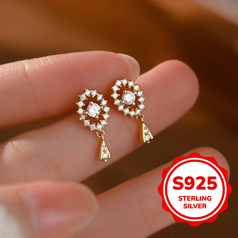 

s925 sterling silver geometric sun circle lace water drop earrings for women light luxury classic elegant fashion retro simple