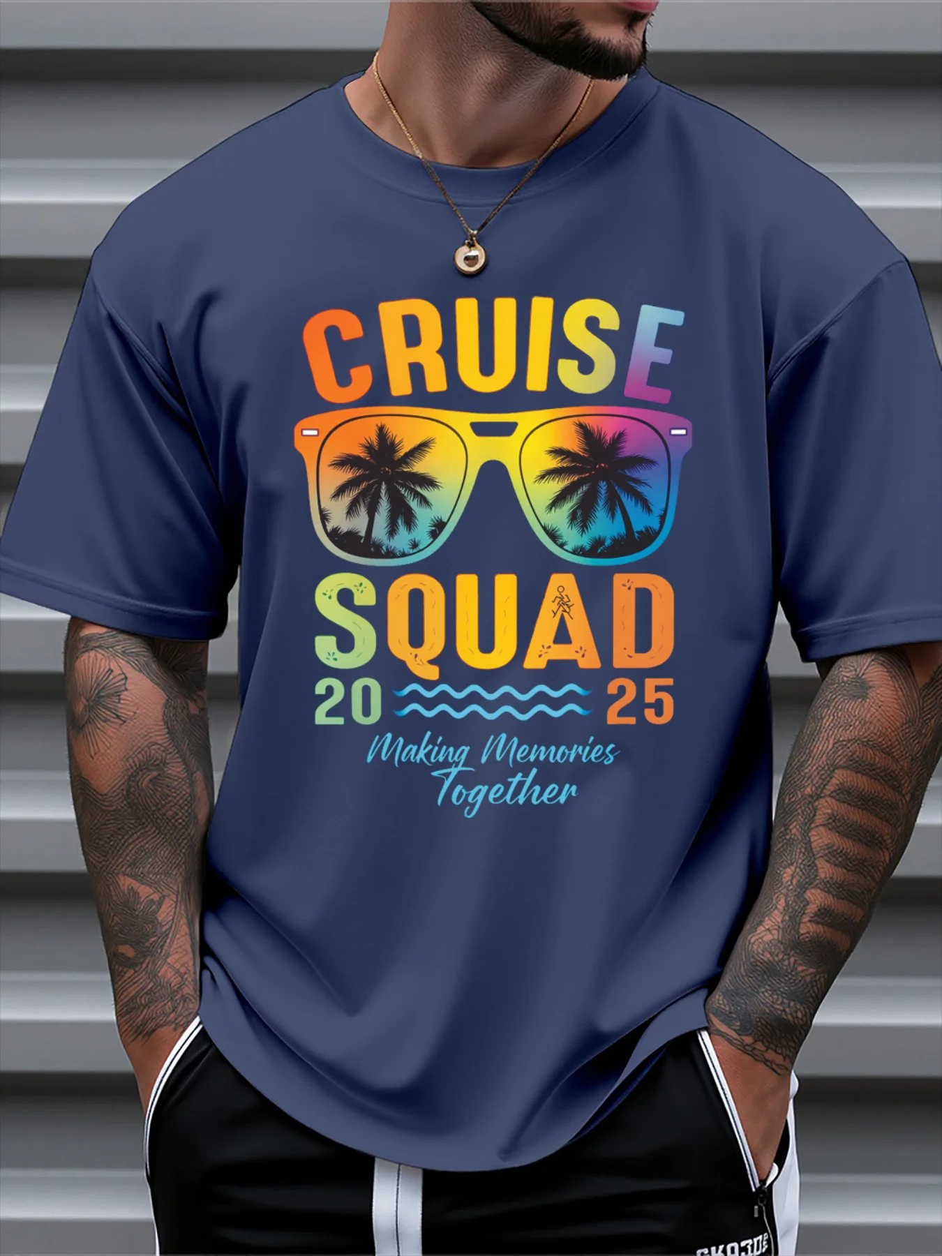 

T Shirt For Man 100% Cotton Summer Cruise Squad 2025 Print Casual Slim Fit Round Neck Short Sleeved T-shirt Top