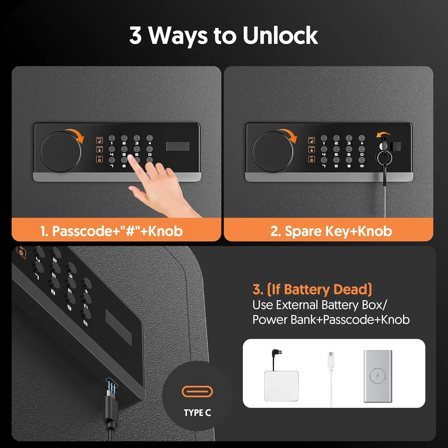 3.0 Cubic Feet Home Safe, Anti-theft Electronic Safety Lock Box with Fireproof Waterproof Bag for Cash Valuables Documents, Stee