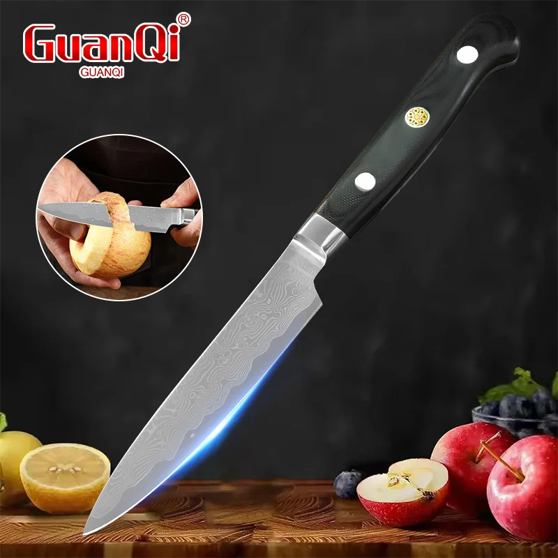 มีดผลไม้ มีดทำครัวดามัสกัส มีดหั่นเนื้อ มีดปอกเปลือกสำหรับหั่นผัก มีดสับ มีดทำครัวด้ามจับ G10
