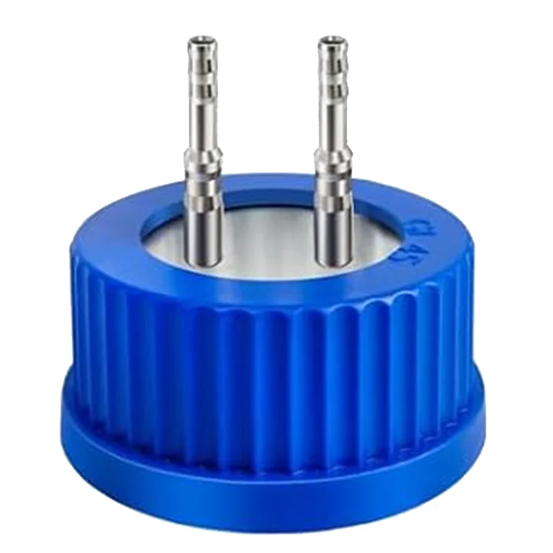 GL45 304 Stainless Steel Safety Bottle Cap For Laboratory Use- Medium Size, Autoclavable 1-Port Design 2-Port