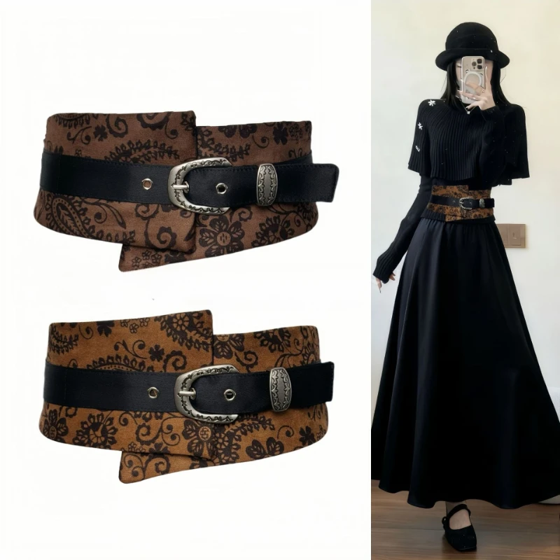 デザイナーの新作ヴィンテージエスニックスタイル装飾ワイドベルト、女性用ハイエンドファッションコートウエストバンド
