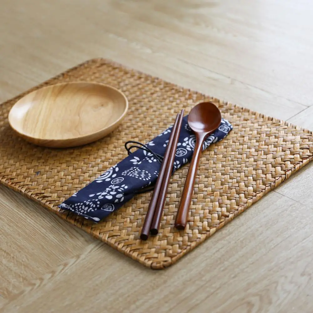 Table Mat Dining Rattan Placemats Natural Kitchen Accessories Tools Potholder Rectangular Straw Tea Cup Mat Sea Grass Place Mat