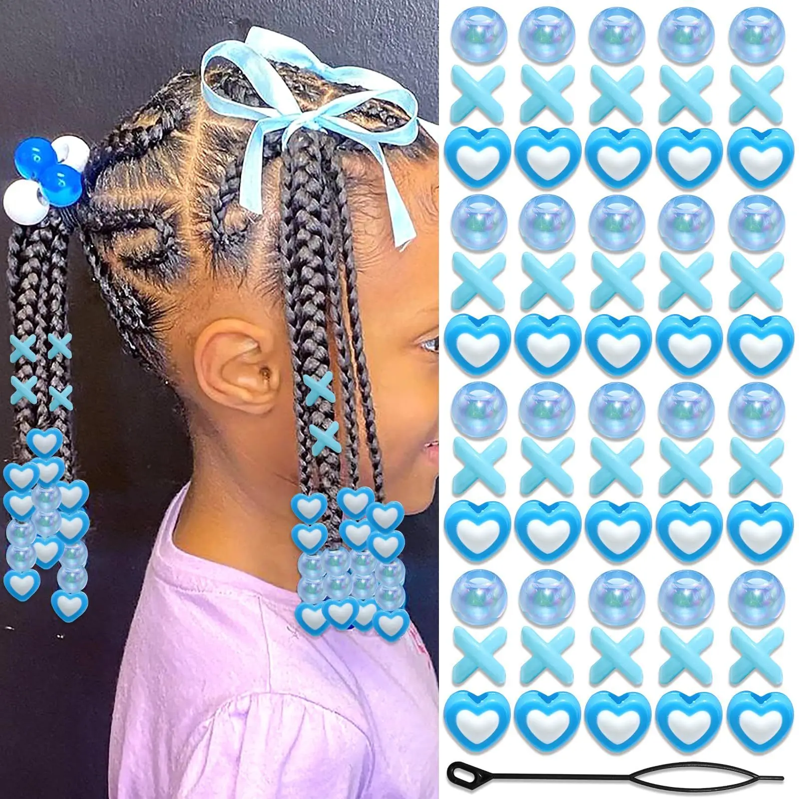 60Pcs Acrylic Hair Beads Set DIY Hair Accessories Braiding Beads Jewelry Making Kit for Women Girls Hair Decoration