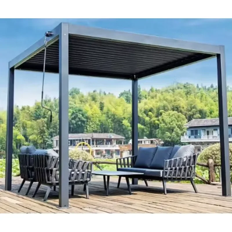 Outdoor Aluminum Awning Pavilion Courtyard Garden with Manual and Electric Shading Canopy for Rain and Sun protection