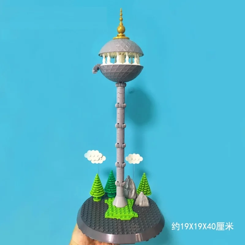 Cartoon Anime Szene Turm Pagode Bausteine Mini Action Figur Spielzeug Große Größe