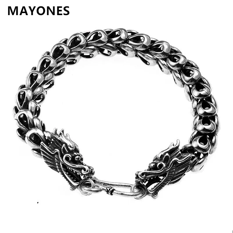 

MAYONES Thai Silver Jewelry 925 Sterling Silver Dragon Bracelet Male Personality Retro Fashion Chain & Link S925 Bracelet