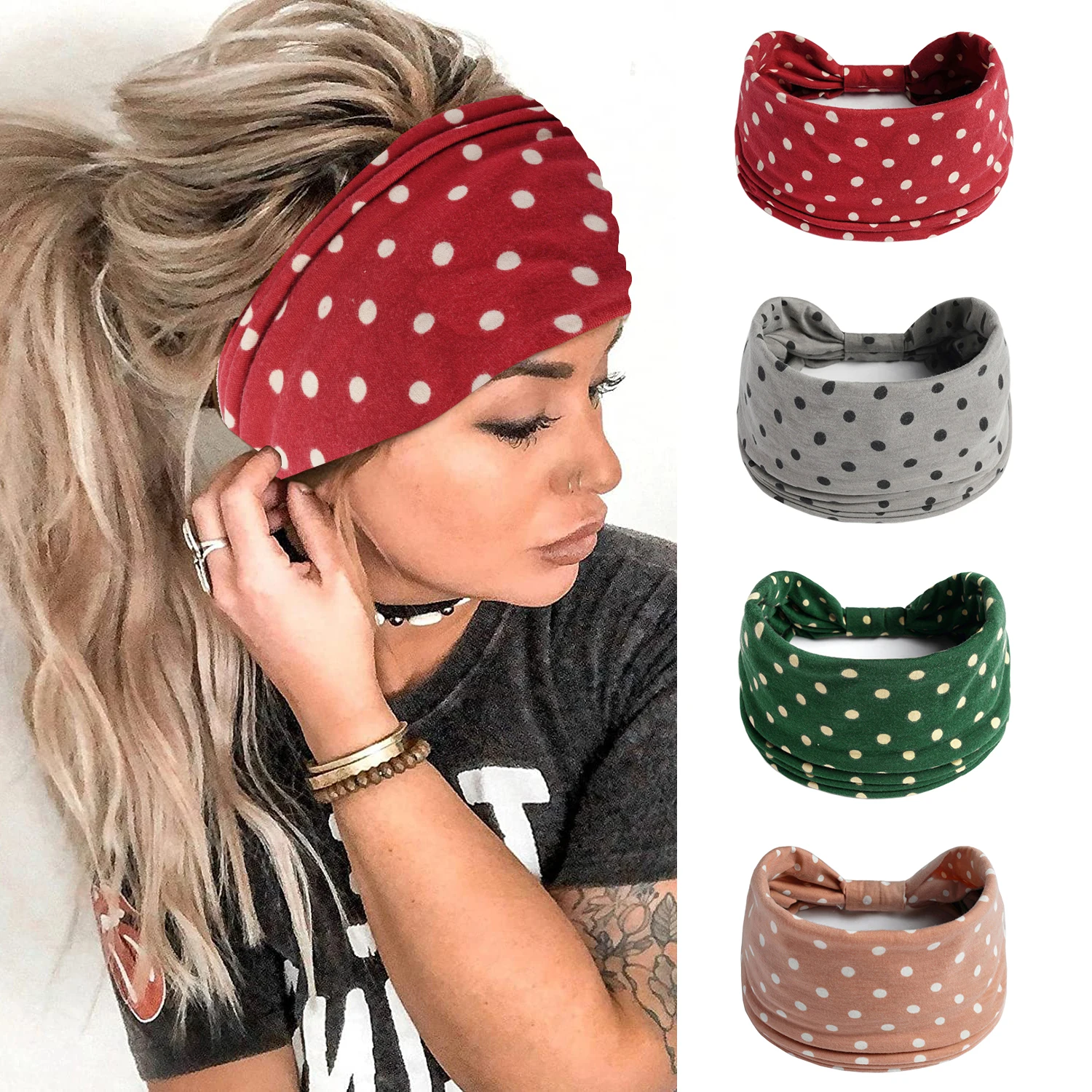 Bohemian Headbands Wide Turban Headband Stretch Hair Bands Knoted Head Wraps Yoga Hairband Hair Accessories for Women and Girls