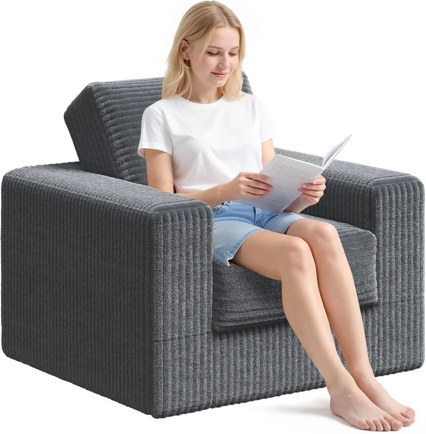 

35'' BonelChair for Living Room, Bean Bag Chair for Adults, with Pillows, Comfortable Floor Chair, Grey, Single