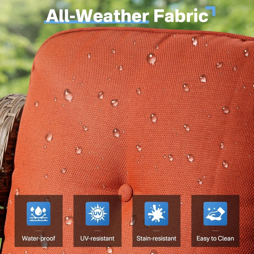 Outdoor 6 Pieces Coversation Set with Glowing Coffee Table, Patio Furniture High Back Couch with Ottoman, Rattan Wicker 3-Seater