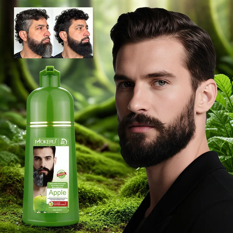 Natürliches 500 ml 1 Packung Apfel-Haarfarbe-Creme, Ammoniakfrei, 100 % graue Haarabdeckung, Apfel-Haarfarbe, schwarzes Haarfärbe-Shampoo für Männer