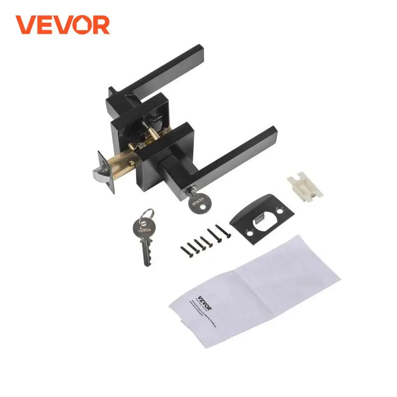 VEVOR Entry Lever Door Handle 1/2 PCs Black Entry Knob Lock and Key Locking Lever Set Contemporary Square Door Lever Reversible