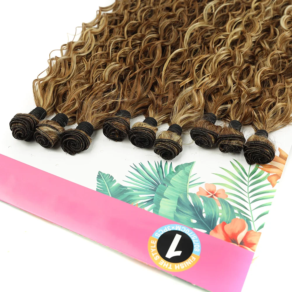 Synthetic Curly Hair Bundles 9Pcs 320g Hair Extension Kinky Curly Fake Hair Organic Fiber Long Weave Hair Ombre Brown Hair