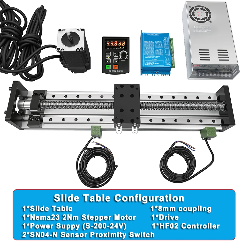 Nema 23 57mm Linear Motor Kit 80mm Wide CNC Sliding Table 60KG Heavy Duty Ball Screw Double Rail Linear Stage For CNC Machines