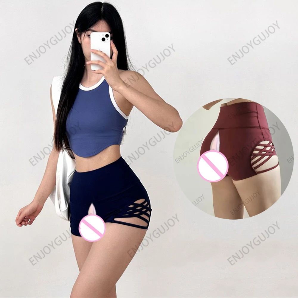 

Yoga Sports Mini Shorts for Women, Invisible Crotch, Open, Peach, Rump, Lift Hip, Hollow-out, Fitness, Joggers, Female Leggings