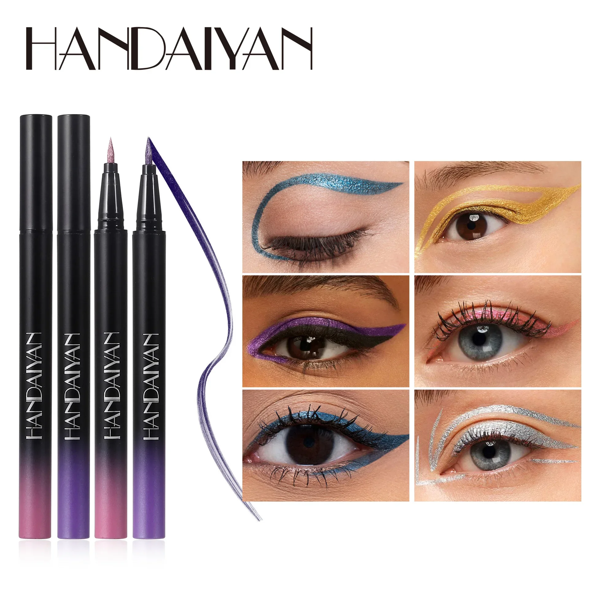 HANDAIYAN 10 Shade Liquid Eyeliner Glossy Metallic Sheen Waterproof Long-wearing 24h Trendy Stylish Celebration Event Eyeliner