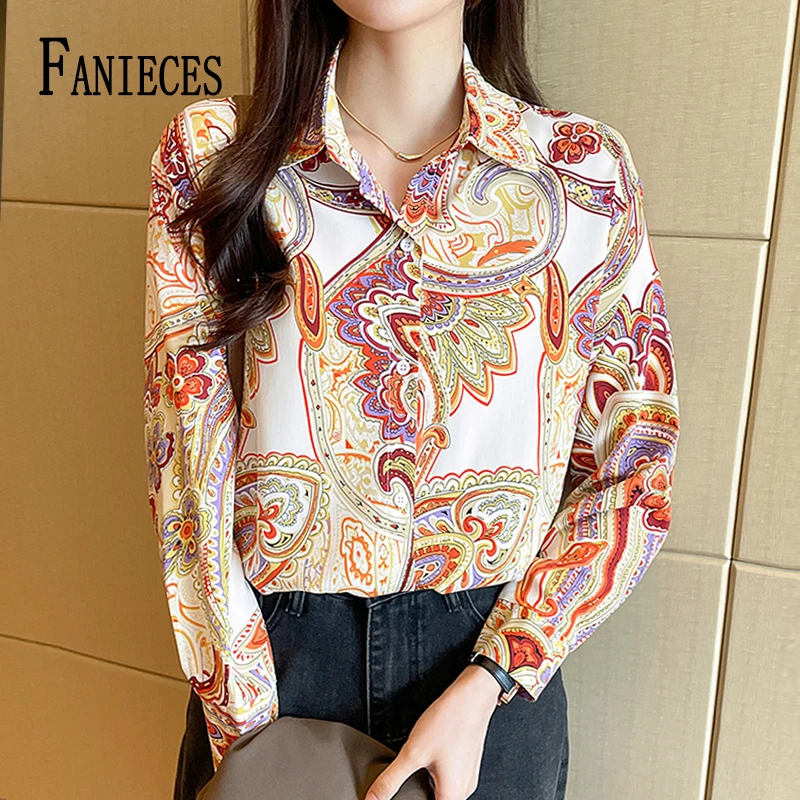 

FANIECES blusas para mujer قمصان وبلوزات Spring Autumn Elegant Fashion Print Shirt Ladies Long Sleeve Blouse Femme Cardigan Top