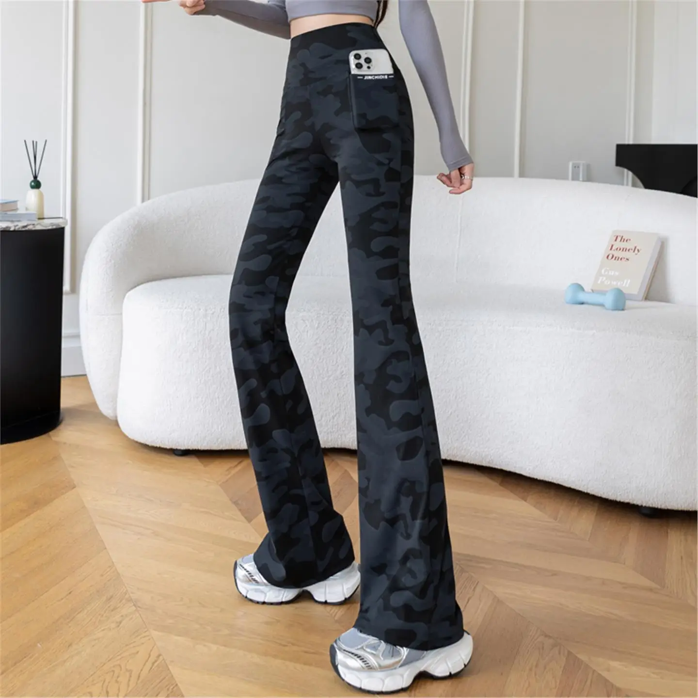 High Waist Camouflage Wide Leg ark Pants Women's Outdoor Wear Summer Fitn Yoga Trousers with Double Sided kets