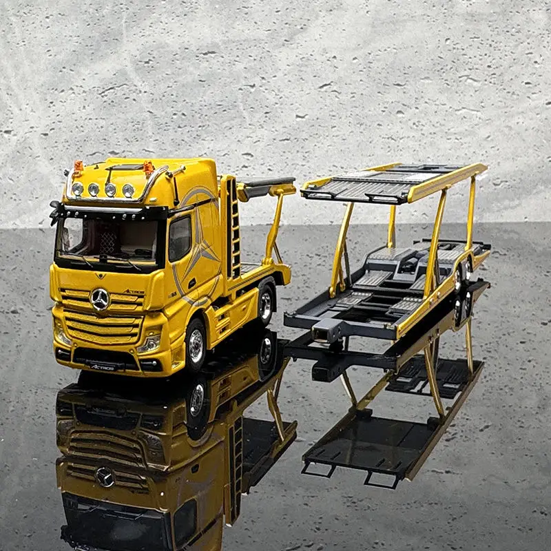 GCD 1:64 Mercedes-Benz Actros Double-decker Car Carrier Trailer Yellow and White Alloy Car Model Collection