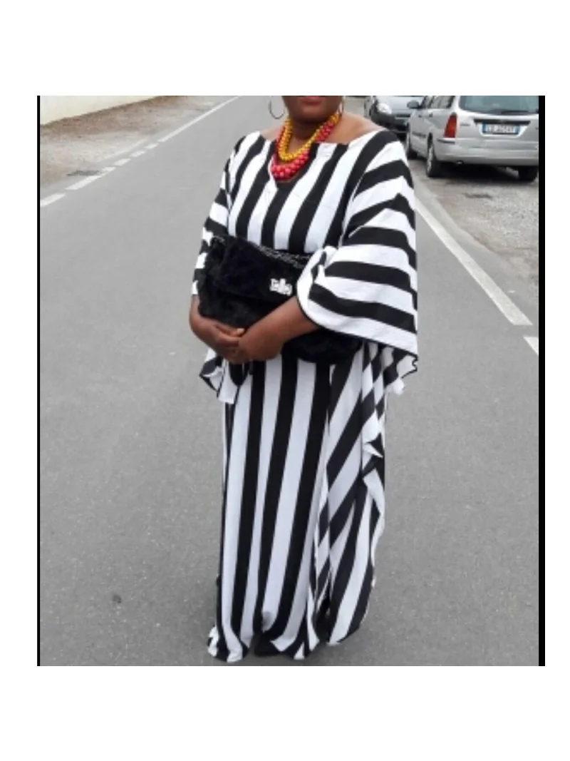 

Chiffon Batwing Coat Super Big SLeeve African Women Stripe Bazin Tranditional Cotton Materia Plus Size Dress For Lady