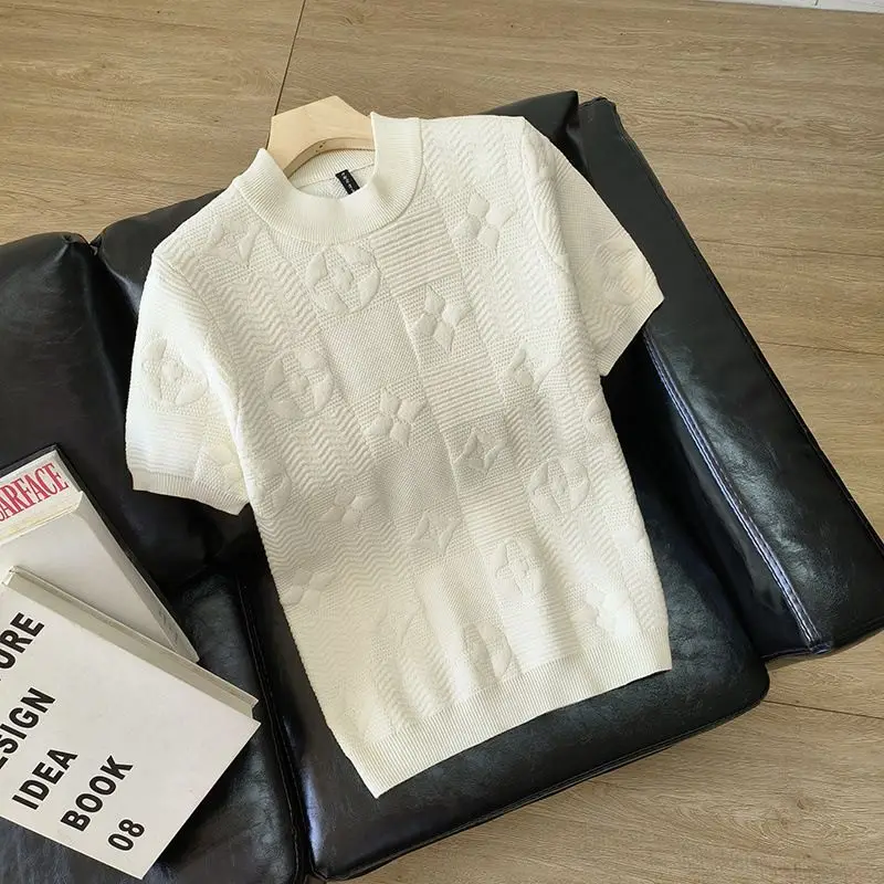 

Large size solid color jacquard men's summer large size T-shirt top